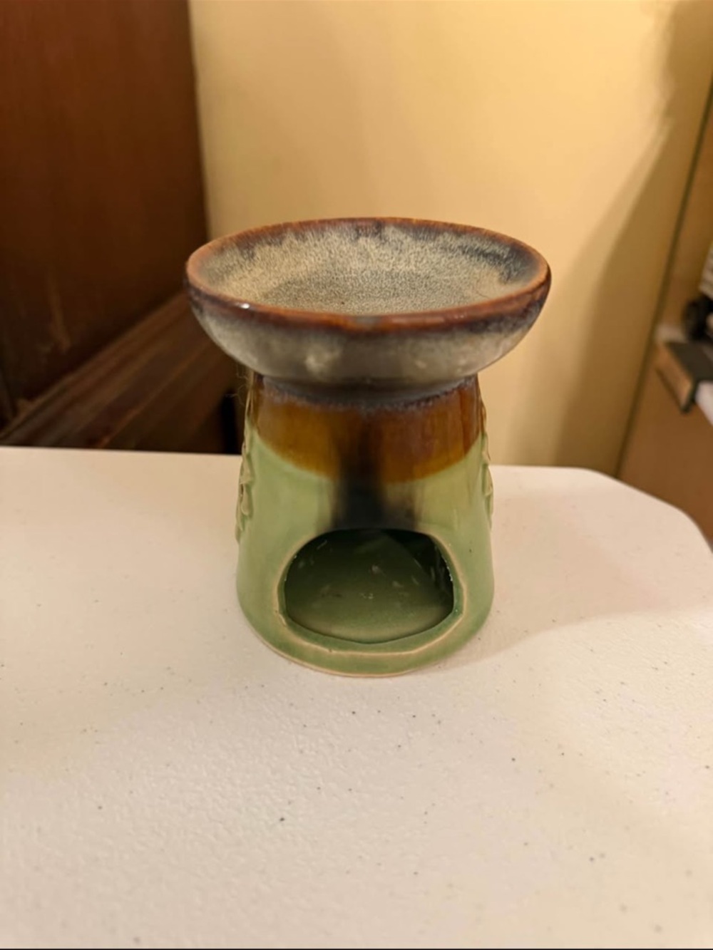 Ceramic Tea Light Diffuser in Green and Brown Glaze
